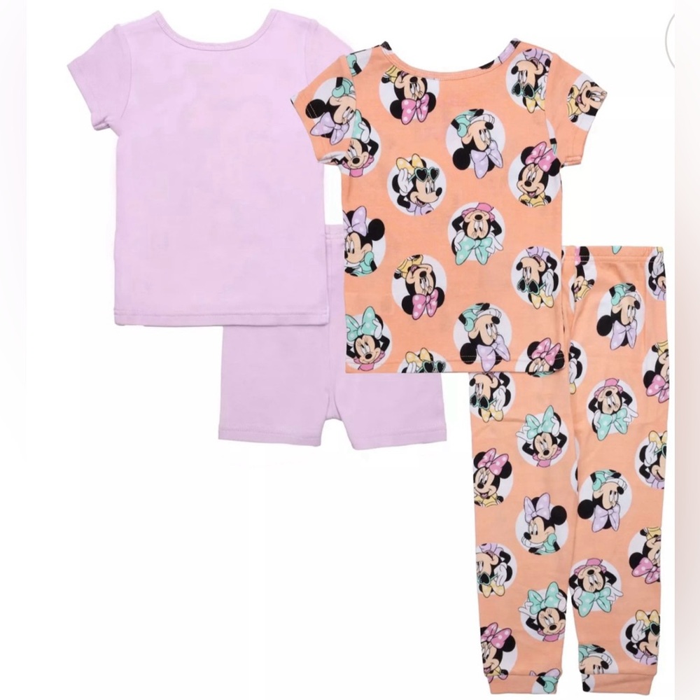 NEW Disney Minnie Mouse 4 Piece Pajama Set - Lavender and Peach Size 12 Months - Picture 2 of 3